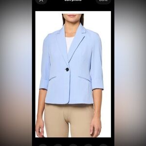 NWT Kasper Women's Blazer Jacket Sz 20 Blue Notch Collar 3/4 Sleeve Preppy